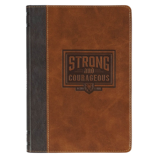 Strong and Courageous Espresso and Saddle Tan Faux Leather Classic Journal - Joshua 1:9