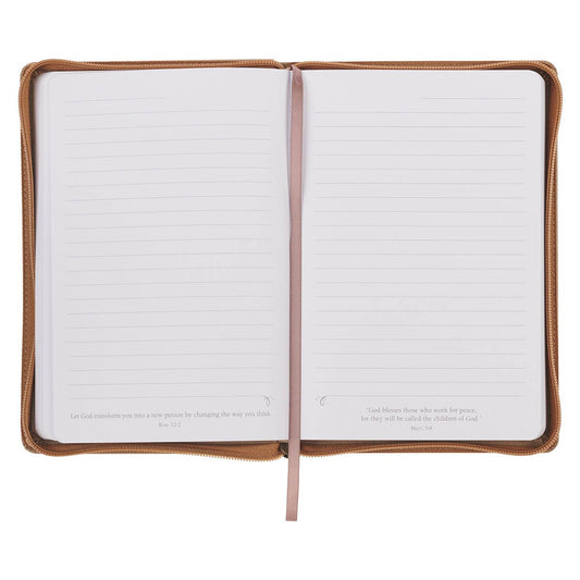 Be Strong and Courageous Lion Tan Faux Leather Journal with Zipper Closure - Joshua 1:9