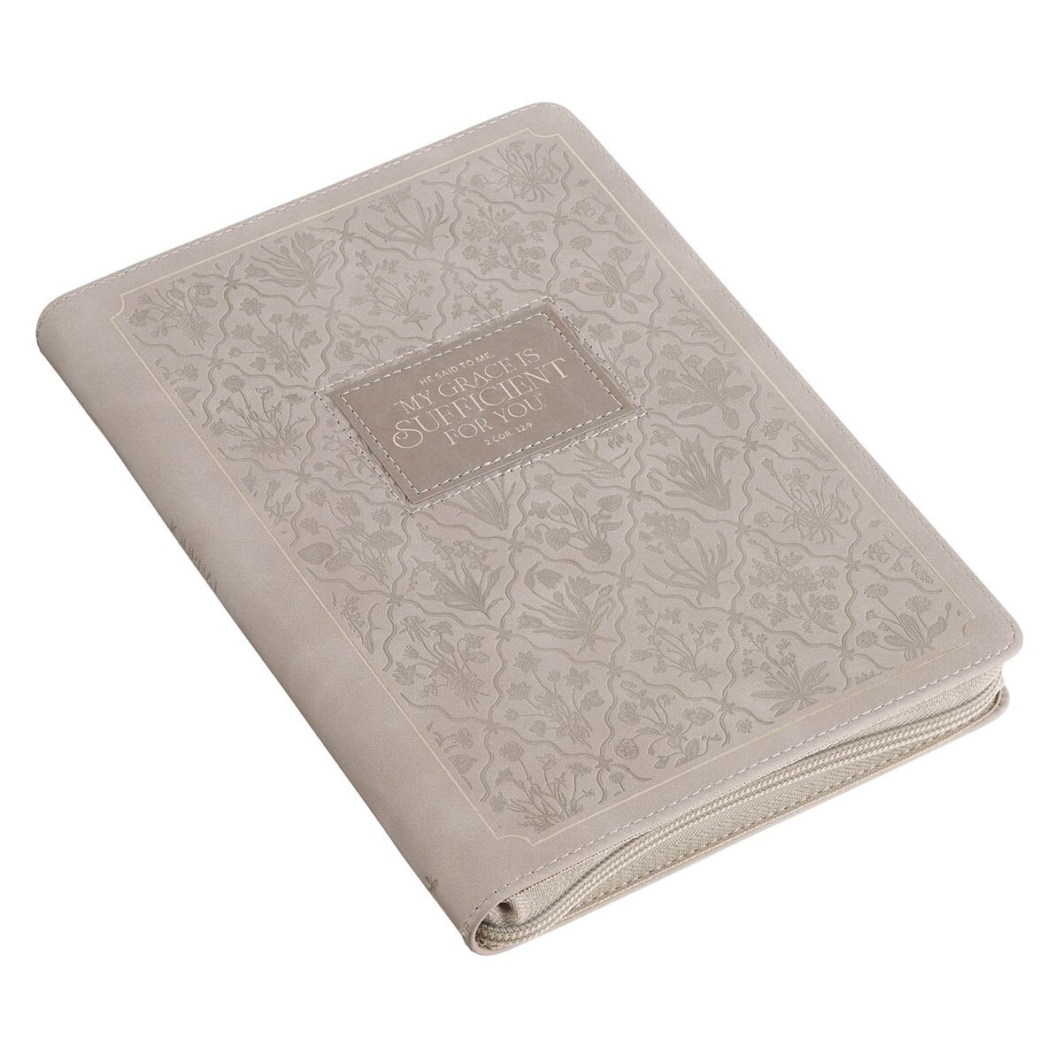 Sufficient Grace Taupe Faux Leather Classic Journal with Zipper Closure - 2 Cor 12:9 - Image 3