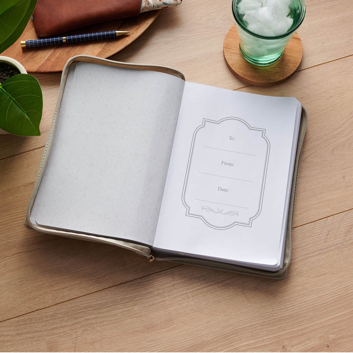 Sufficient Grace Taupe Faux Leather Classic Journal with Zipper Closure - 2 Cor 12:9 - Image 4