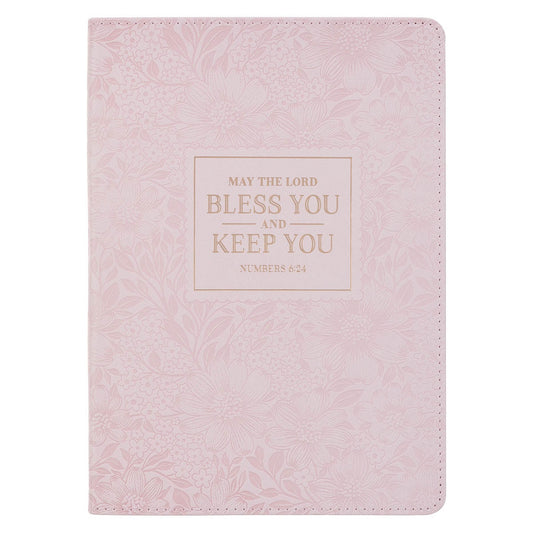 Bless and Keep You Blush Bloom Faux Leather Classic Journal - Numbers 6:24