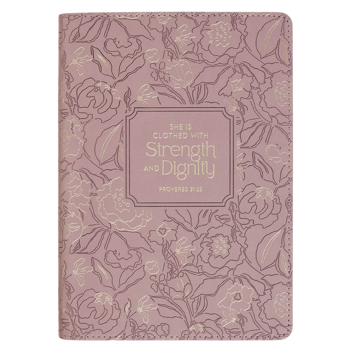 Strength and Dignity Dusty Purple Floral Faux Leather Classic Journal - Proverbs 31:25