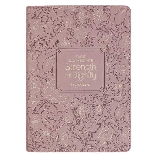 Strength and Dignity Dusty Purple Floral Faux Leather Classic Journal - Proverbs 31:25