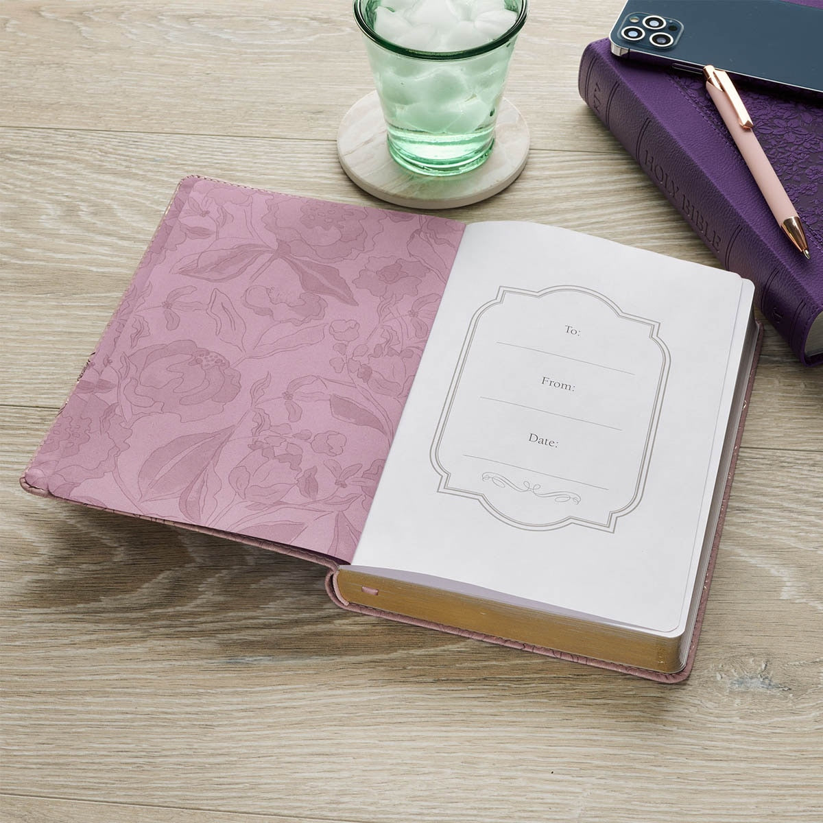 Strength and Dignity Dusty Purple Floral Faux Leather Classic Journal - Proverbs 31:25 - Image 4