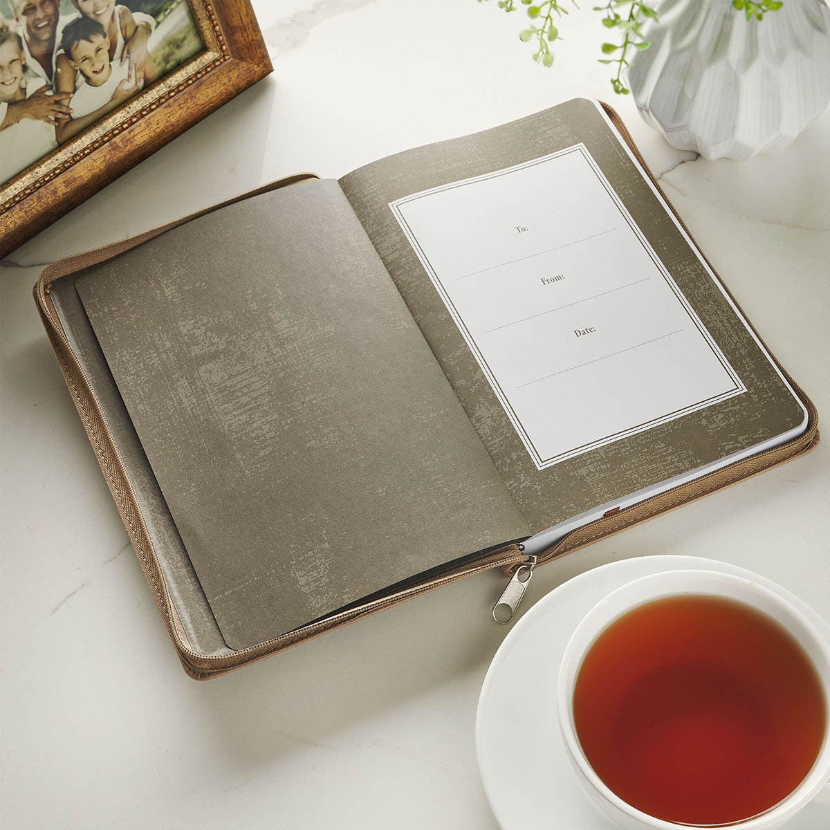 The Lord Is My Shepherd Tan Faux Leather Zippered Slimline Journal - Psalm 23:1-3 - Image 3