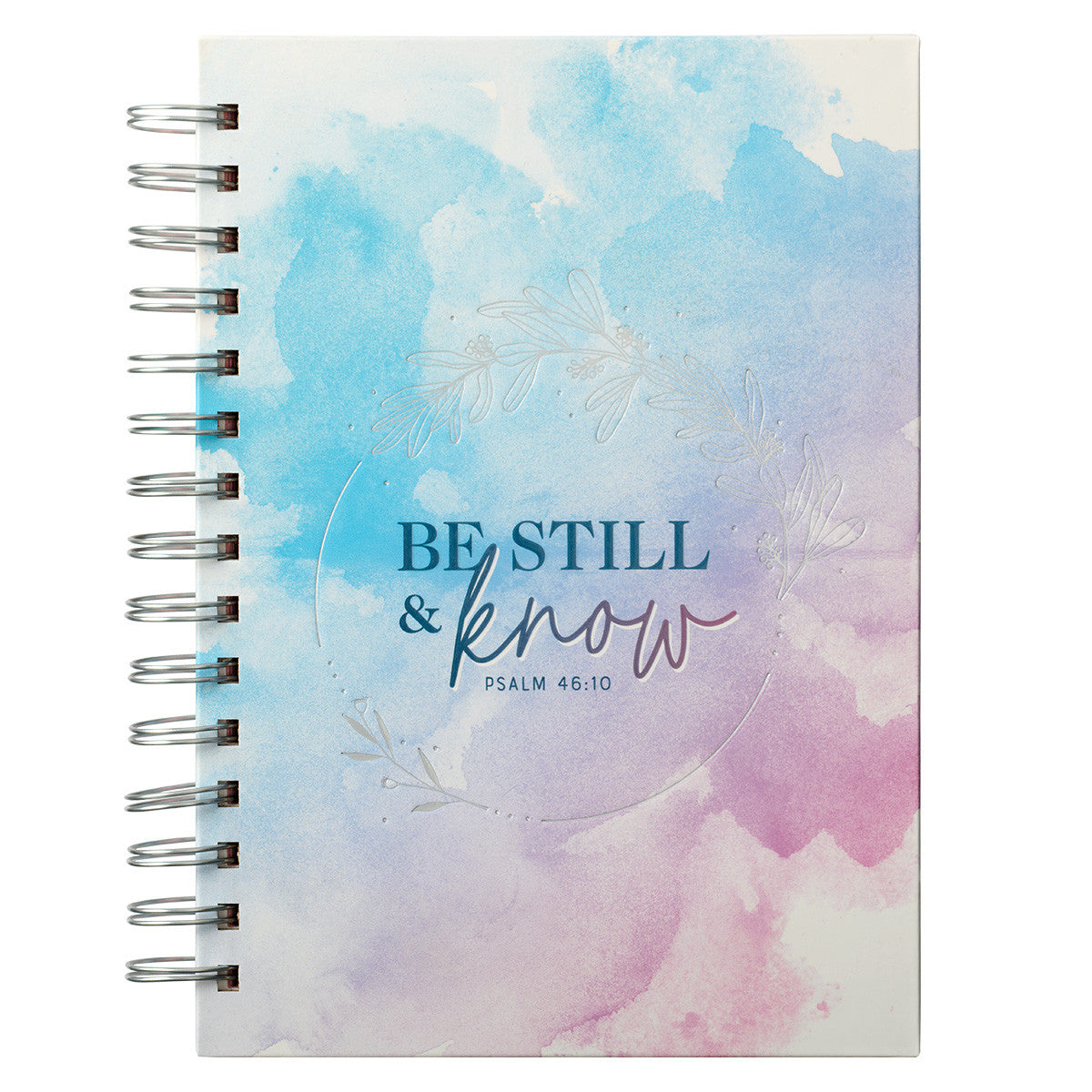 Be Still &amp; Know Pink and Blue Watercolor Large Wirebound Journal - Psalm 46:10