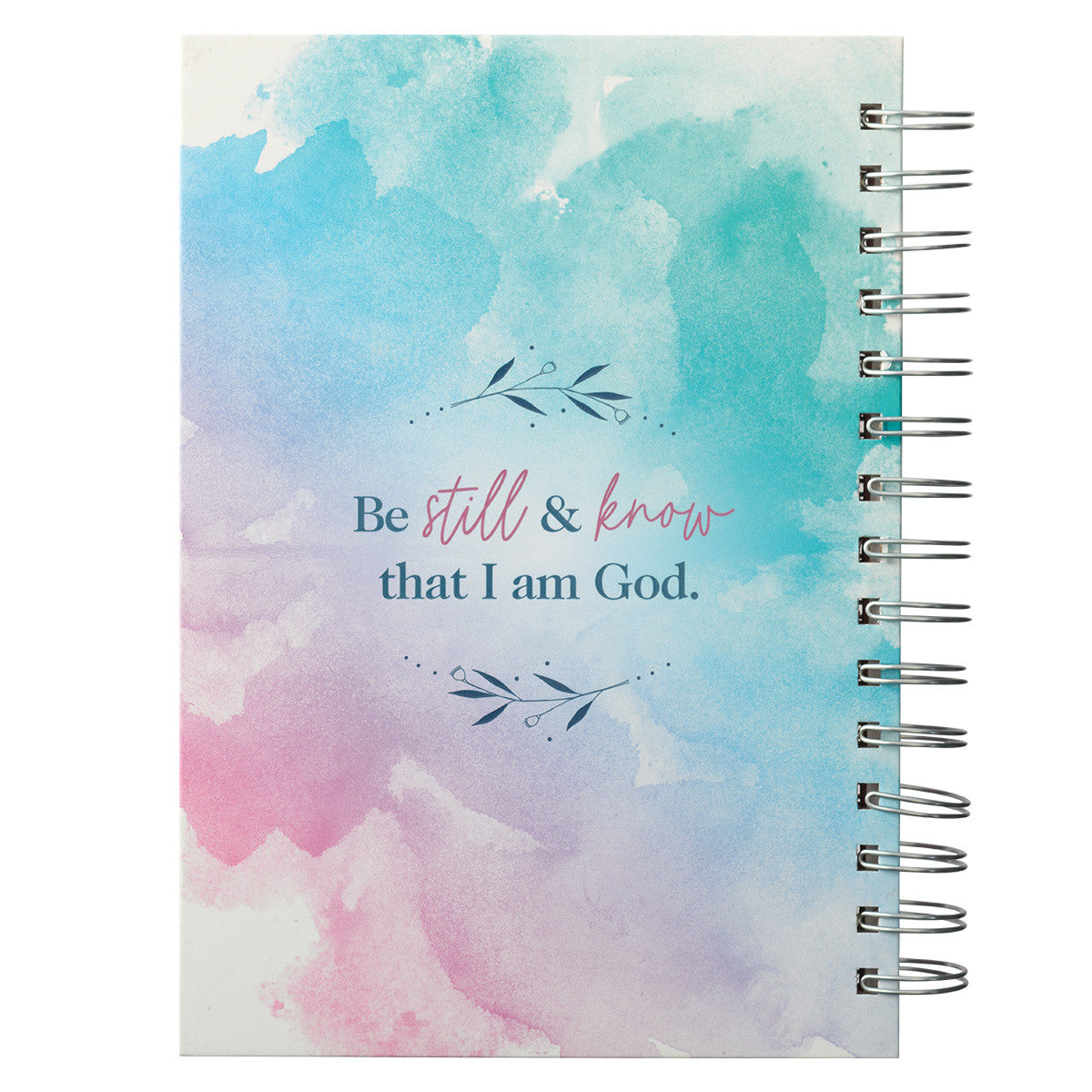 Be Still &amp; Know Pink and Blue Watercolor Large Wirebound Journal - Psalm 46:10