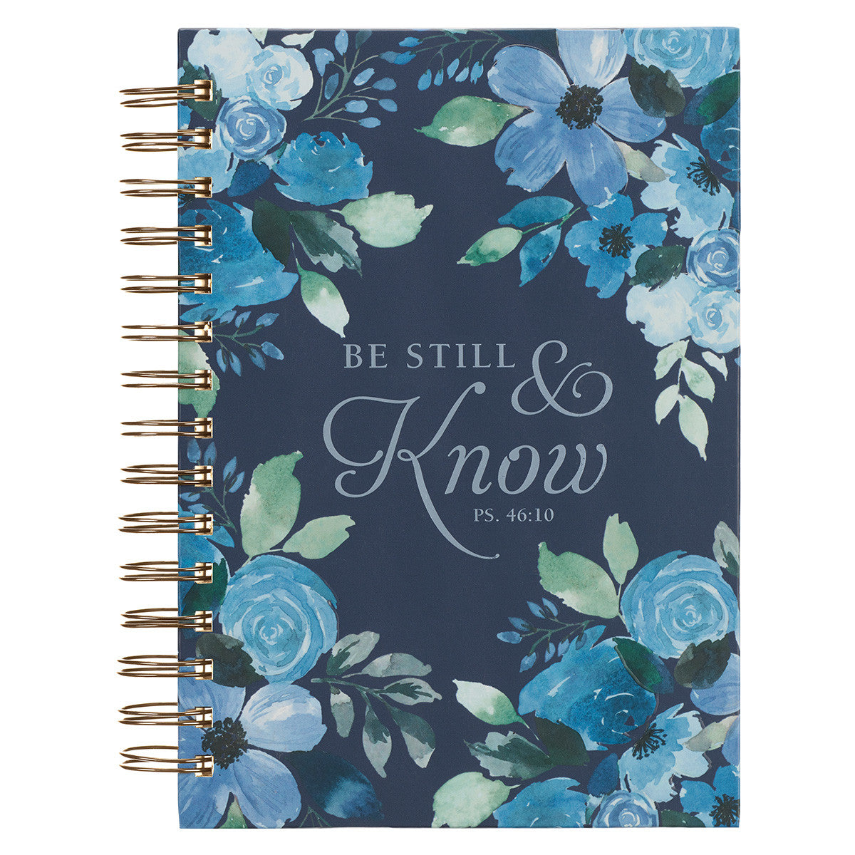 Be Still &amp; Know Blue Floral Large Wirebound Journal - Psalm 46:10