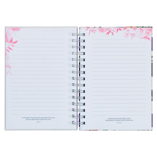 Bless You and Keep You White and Pink Floral Wirebound Journal - Numbers 6:24-25
