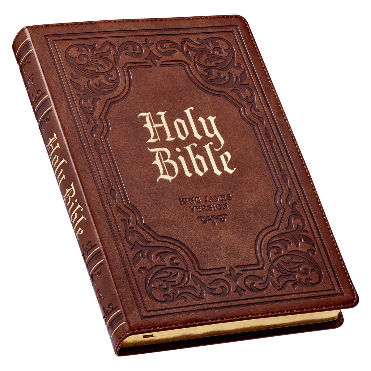 Antiqued Brown Faux Leather Large Print Thinline King James Version Bible with Thumb Index - Image 3