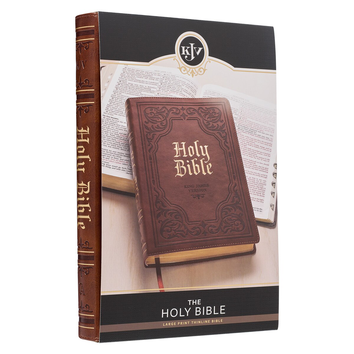 Antiqued Brown Faux Leather Large Print Thinline King James Version Bible with Thumb Index - Image 10
