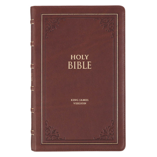 Triple Pane Frame Saddle Tan Full-grain Leather King James Version Deluxe Gift Bible with Thumb Index