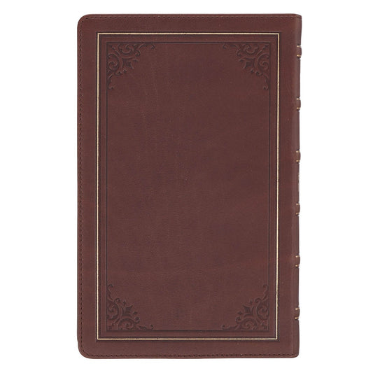 Triple Pane Frame Saddle Tan Full-grain Leather King James Version Deluxe Gift Bible with Thumb Index - Image 2