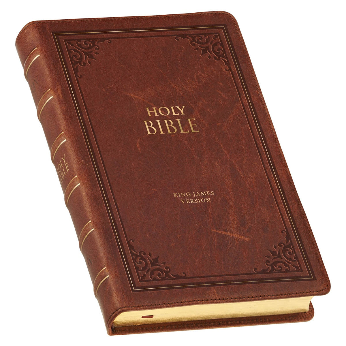 Triple Pane Frame Saddle Tan Full-grain Leather King James Version Deluxe Gift Bible with Thumb Index - Image 3