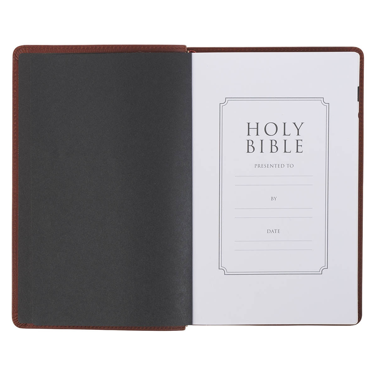 Triple Pane Frame Saddle Tan Full-grain Leather King James Version Deluxe Gift Bible with Thumb Index - Image 4