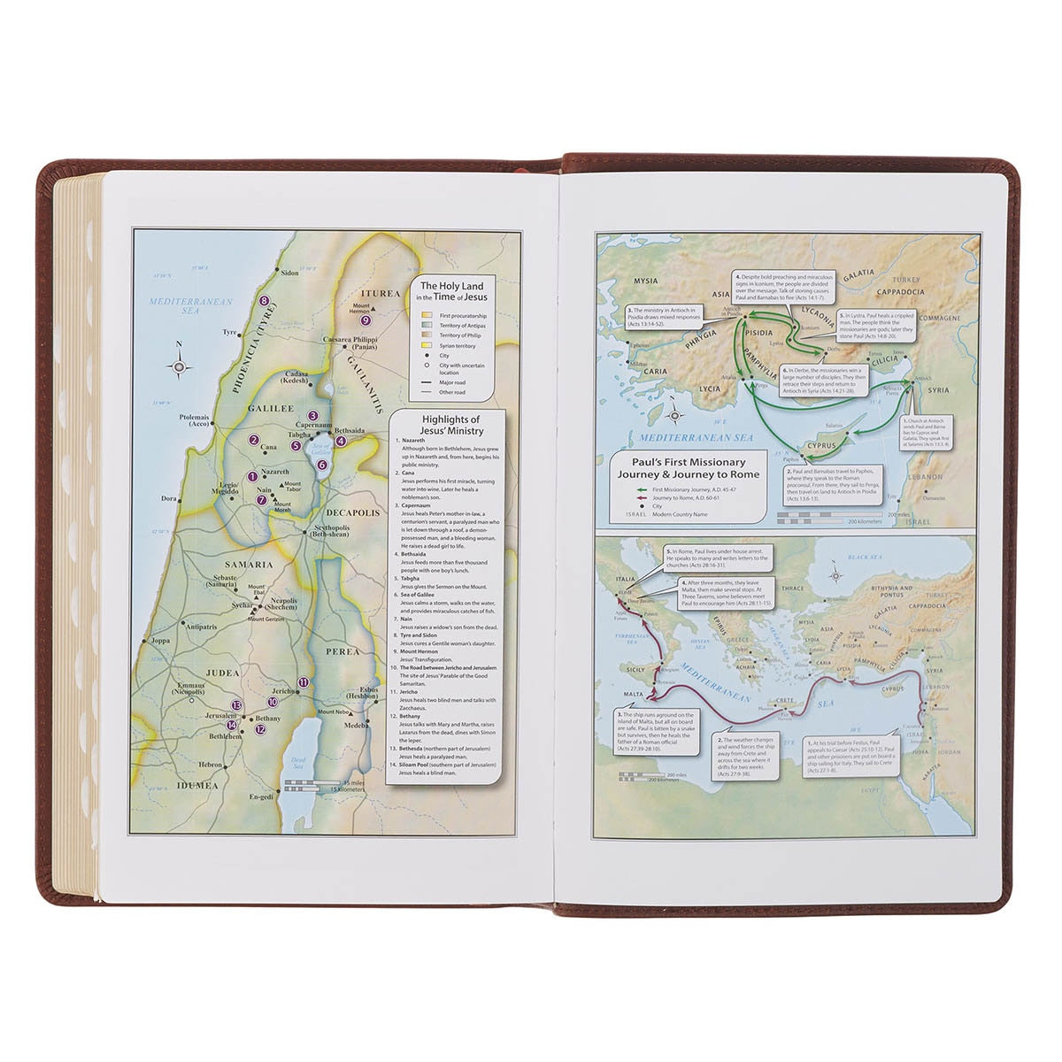 Triple Pane Frame Saddle Tan Full-grain Leather King James Version Deluxe Gift Bible with Thumb Index - Image 5