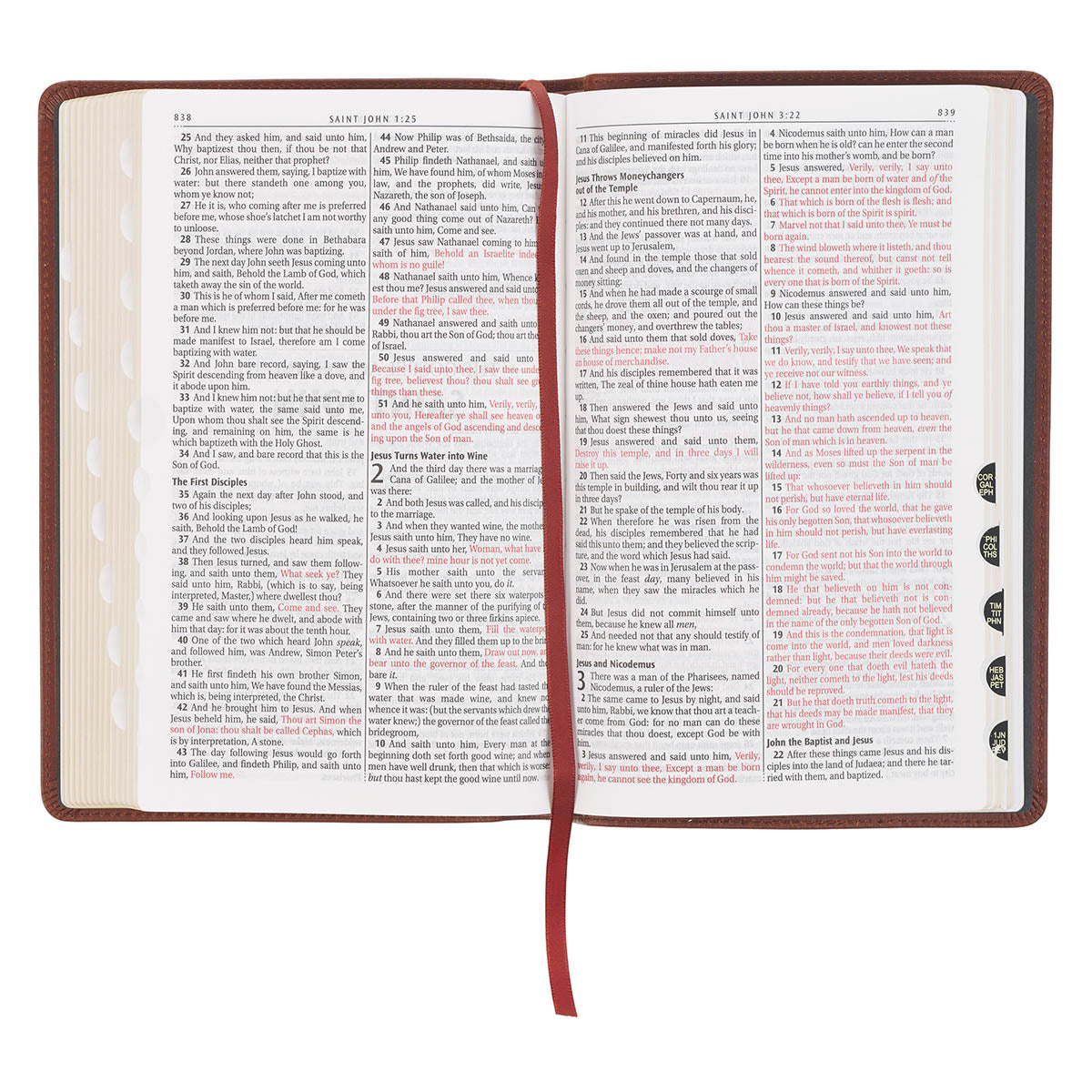 Triple Pane Frame Saddle Tan Full-grain Leather King James Version Deluxe Gift Bible with Thumb Index - Image 6