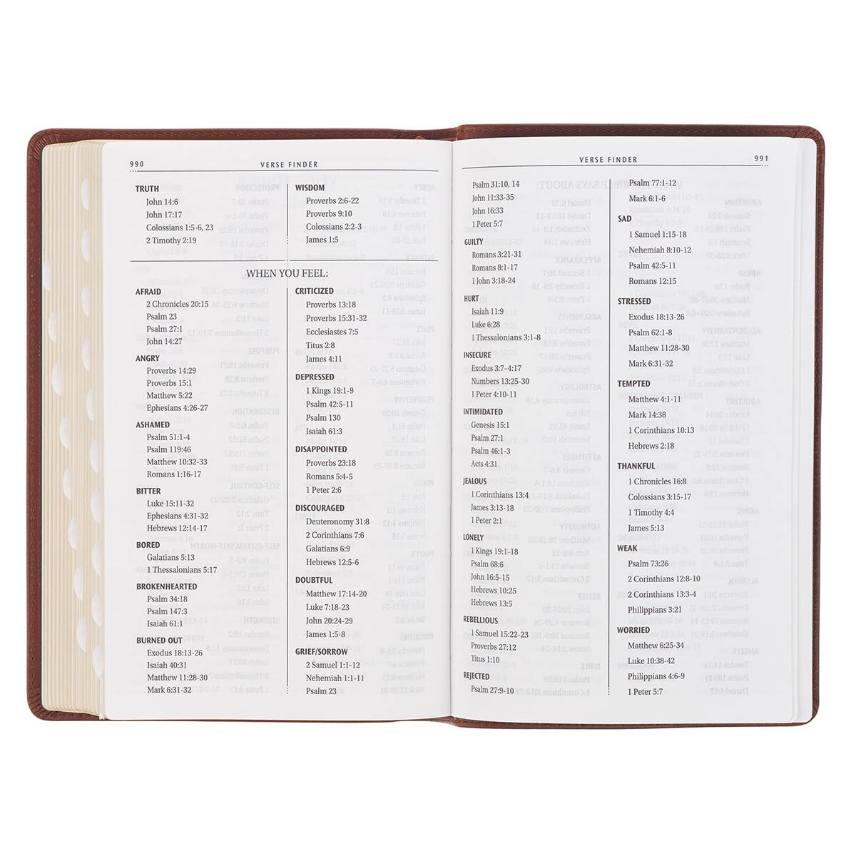 Triple Pane Frame Saddle Tan Full-grain Leather King James Version Deluxe Gift Bible with Thumb Index - Image 8