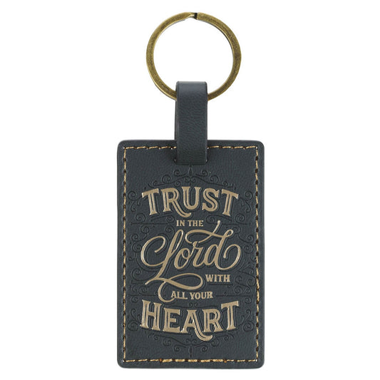 Trust in the Lord Charcoal Gray Faux Leather Keychain - Proverbs 3:5