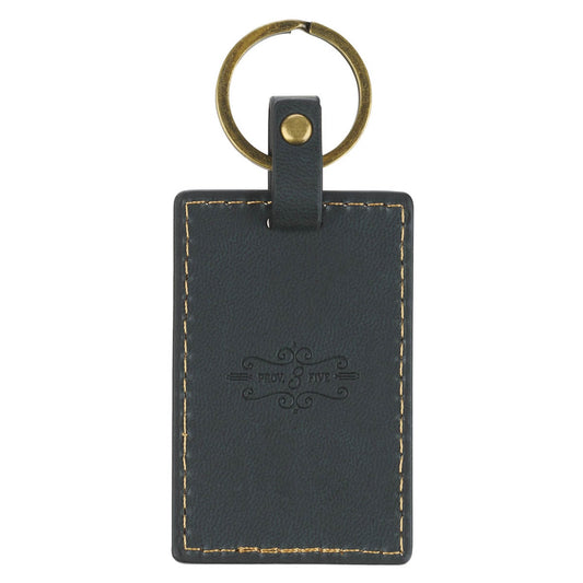 Trust in the Lord Charcoal Gray Faux Leather Keychain - Proverbs 3:5