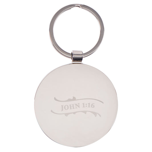 Grace Upon Grace Indigo Rose Gold Metal Epoxy-coated Keychain - John 1:16