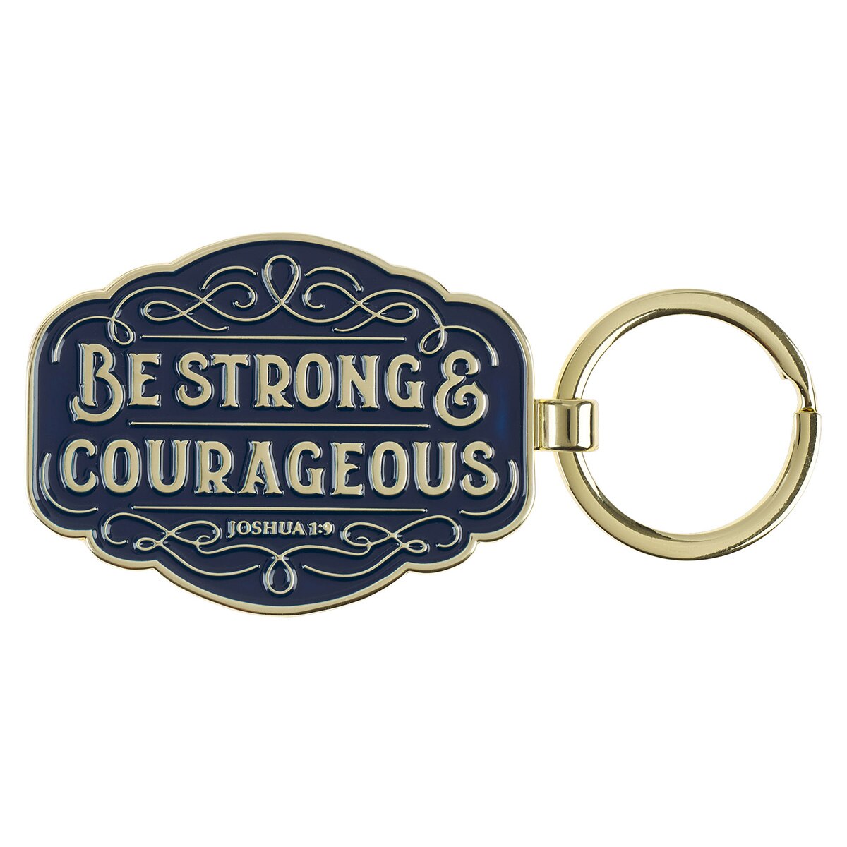 Strong and Courageous Blue Metal Keychain - Joshua 1:9