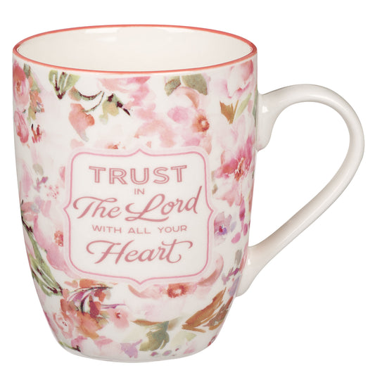 Trust in Lord Pink Watercolor Florals Ceramic coffee Mug - Proverbs 3:5