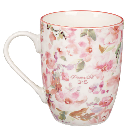Trust in Lord Pink Watercolor Florals Ceramic coffee Mug - Proverbs 3:5