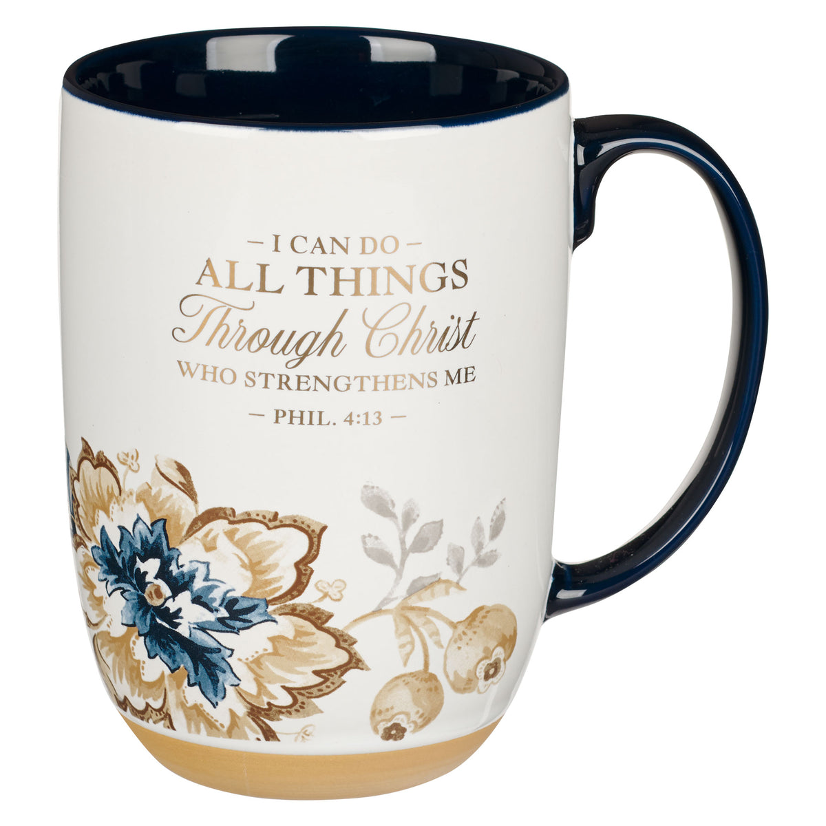 I Can Do All Things Honey-brown and Blue Ceramic coffee Mug - Philippians 4:13