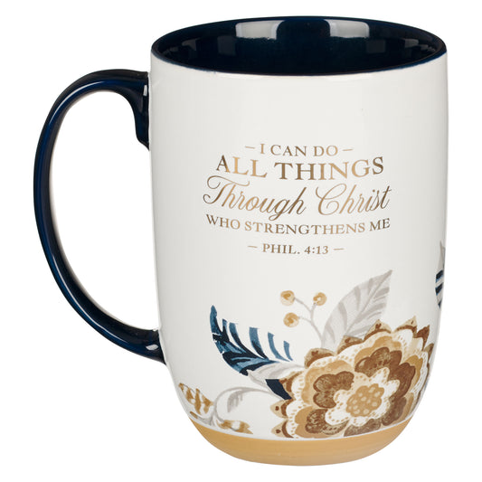 I Can Do All Things Honey-brown and Blue Ceramic coffee Mug - Philippians 4:13
