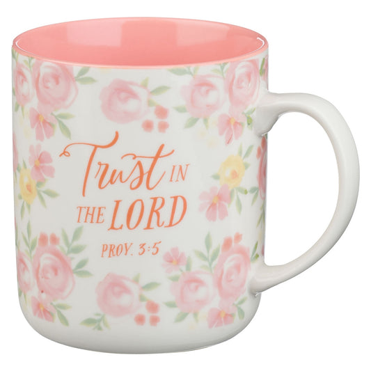 Trust in the Lord Pink Rose Ceramic Coffee Mug - Proverbs 3:5
