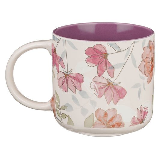 Walk by Faith Pink Cosmos Ceramic Mug - 2 Corinthians 5:7 - Image 2