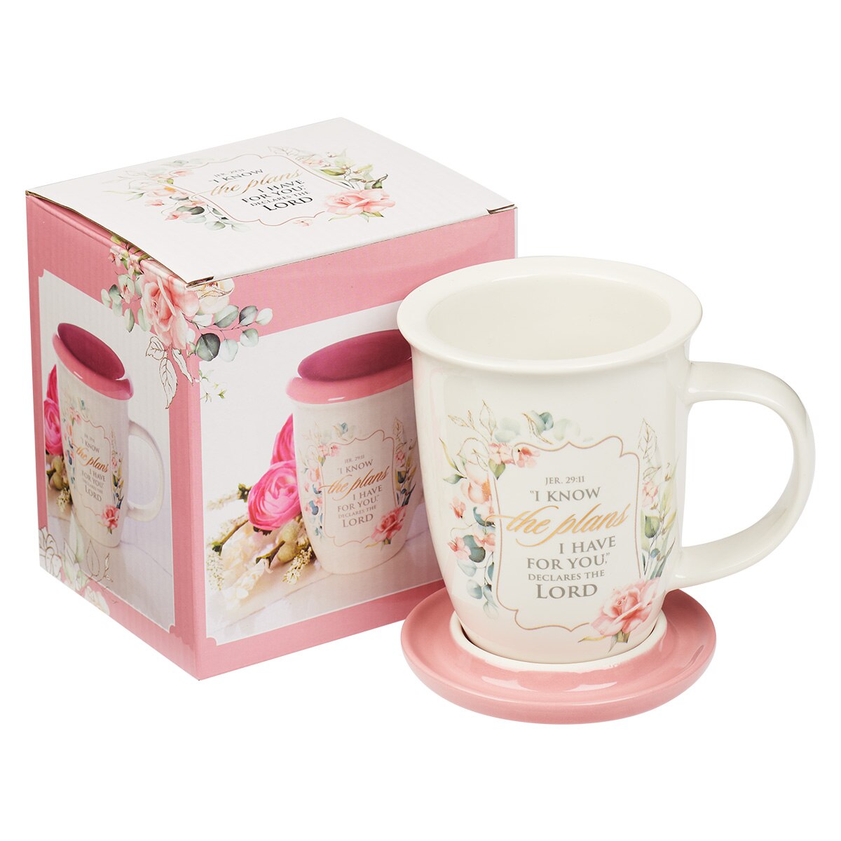 I Know the Plans Pink Lidded Ceramic Coffee Mug - Jeremiah 29:11 - Image 3