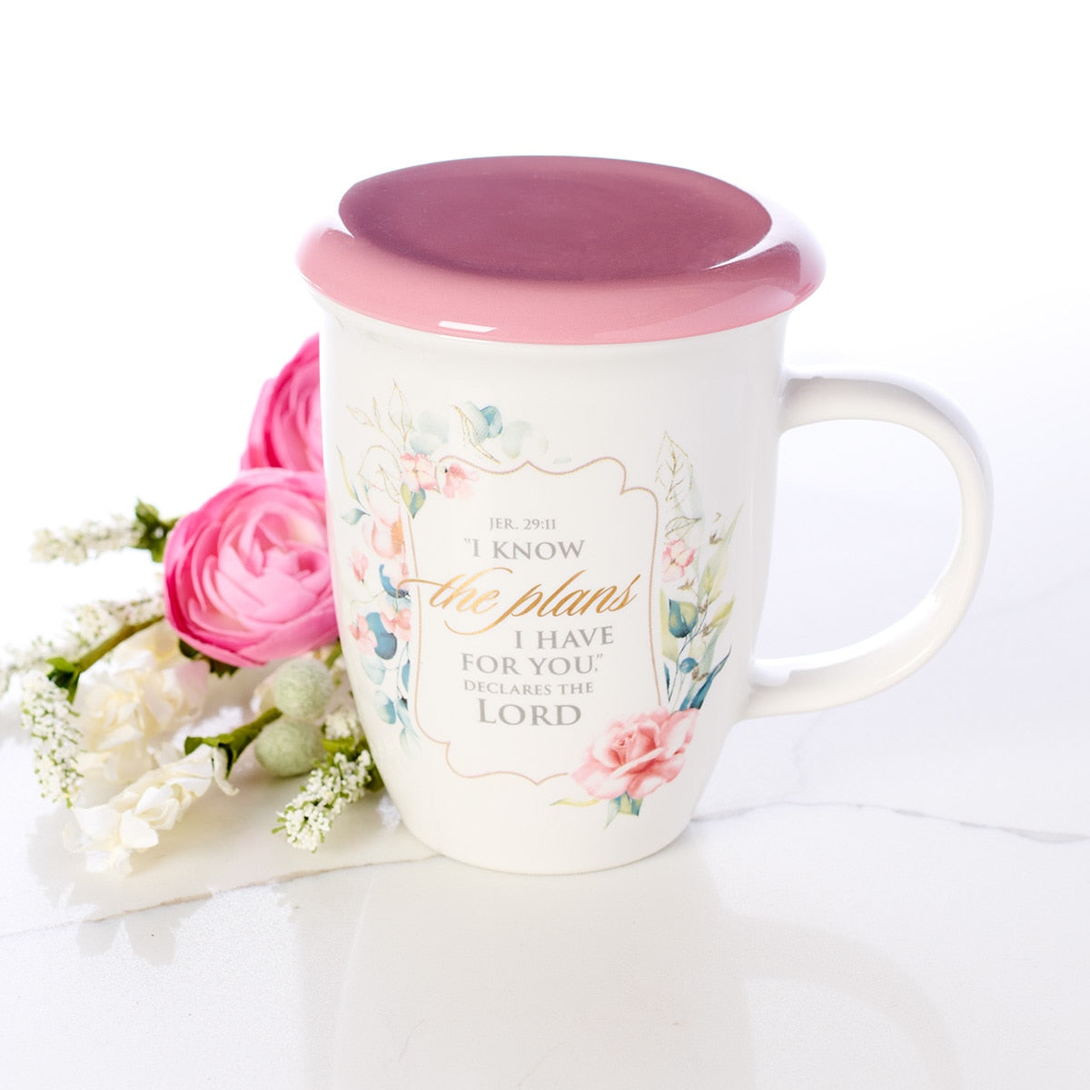 I Know the Plans Pink Lidded Ceramic Coffee Mug - Jeremiah 29:11 - Image 5