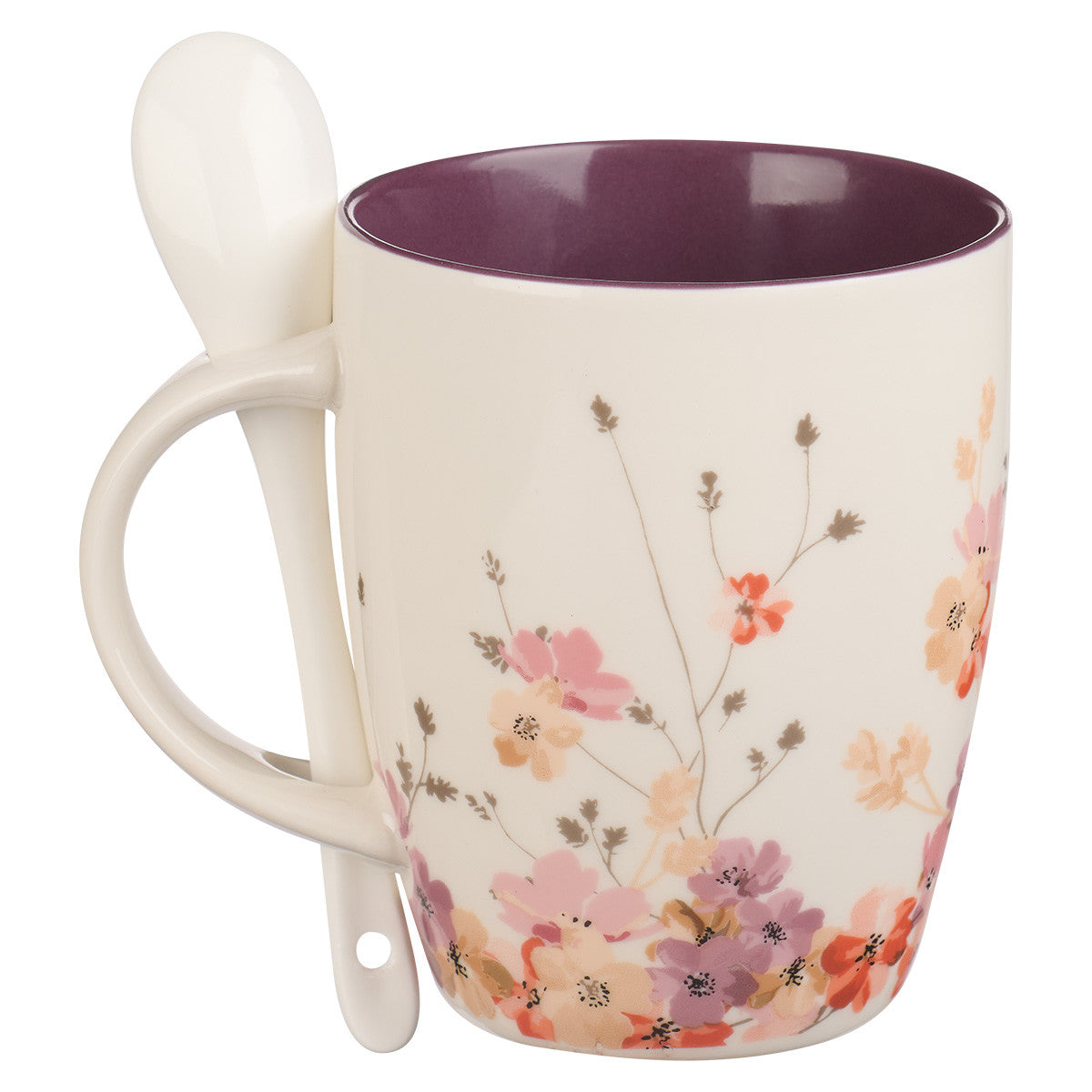 Be Still &amp; Know Purple Floral Ceramic Coffee Mug with Spoon - Psalm 46:10