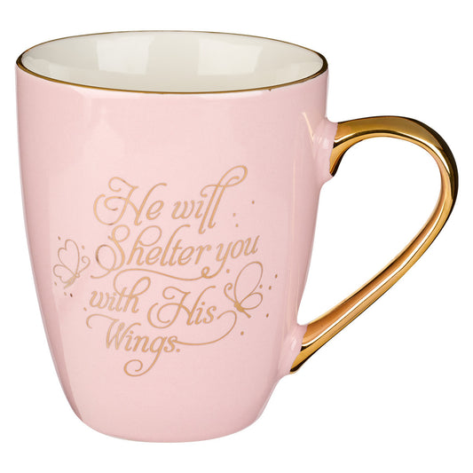 Shelter You Pink and Gold Ceramic coffee Mug - Psalm 91:4