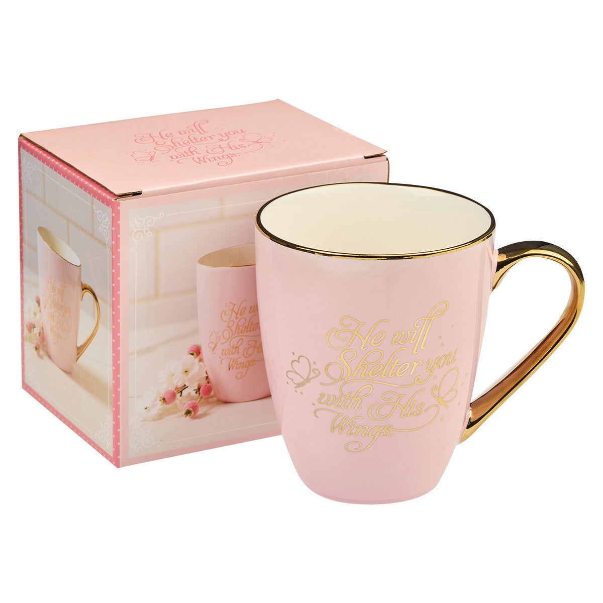 Shelter You Pink and Gold Ceramic coffee Mug - Psalm 91:4