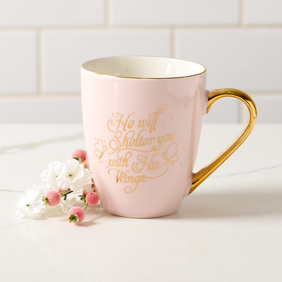 Shelter You Pink and Gold Ceramic coffee Mug - Psalm 91:4