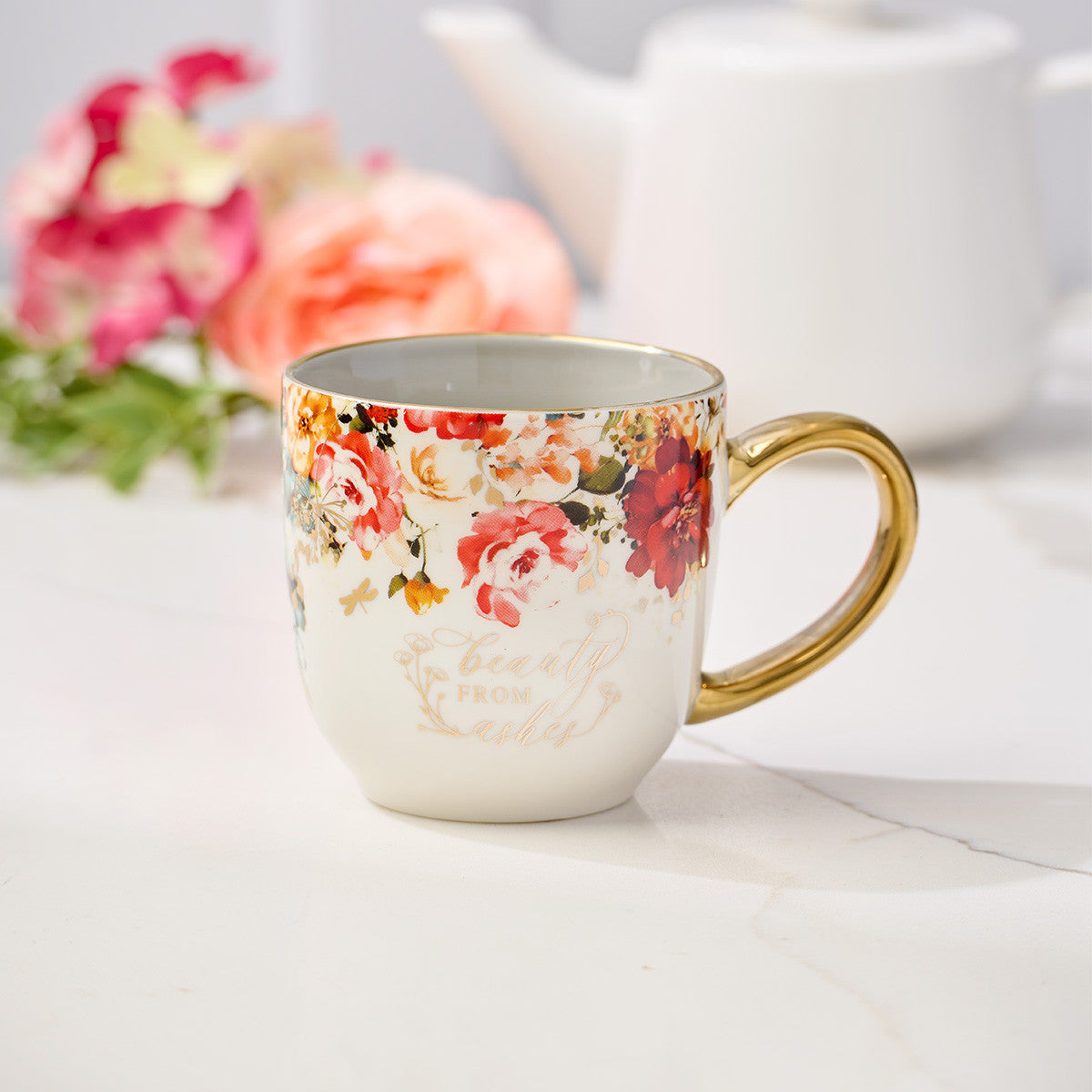 Beauty From Ashes Red Marigold Ceramic coffee Mug - Isaiah 61:3