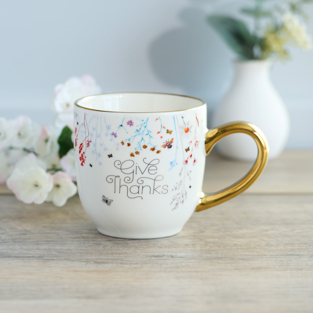 Give Thanks Topsy-Turvy Wildflowers Ceramic coffee Mug - 1 Thessalonians 5:18