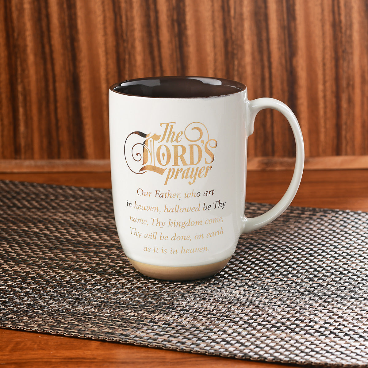 The Lord's Prayer White Ceramic Coffee Mug with Exposed Clay Base - Matthew 6:9-13