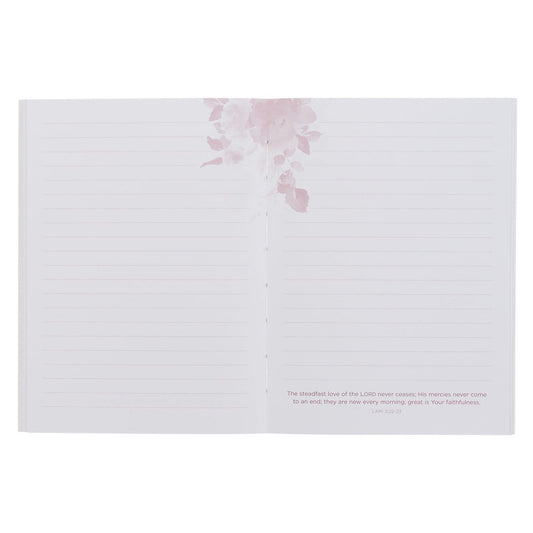 His Mercies Are New Every Morning Red Floral Medium Notebook - Lamentations 3:22–23