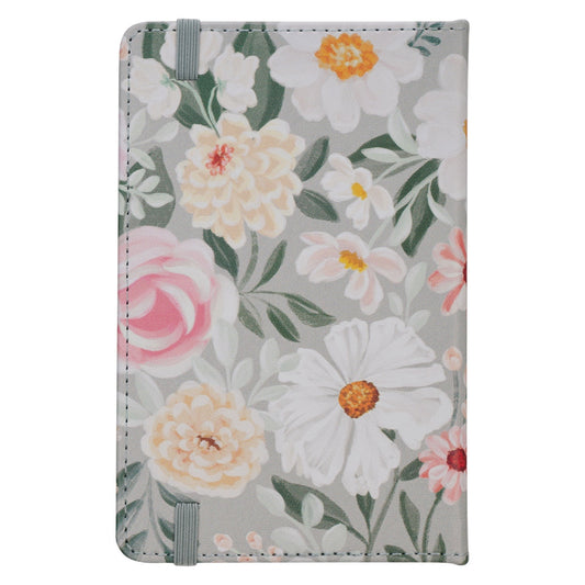 He Restores My Soul Green Floral Faux Leather Hardcover Notebook with Elastic Closure - Psalm 23:3