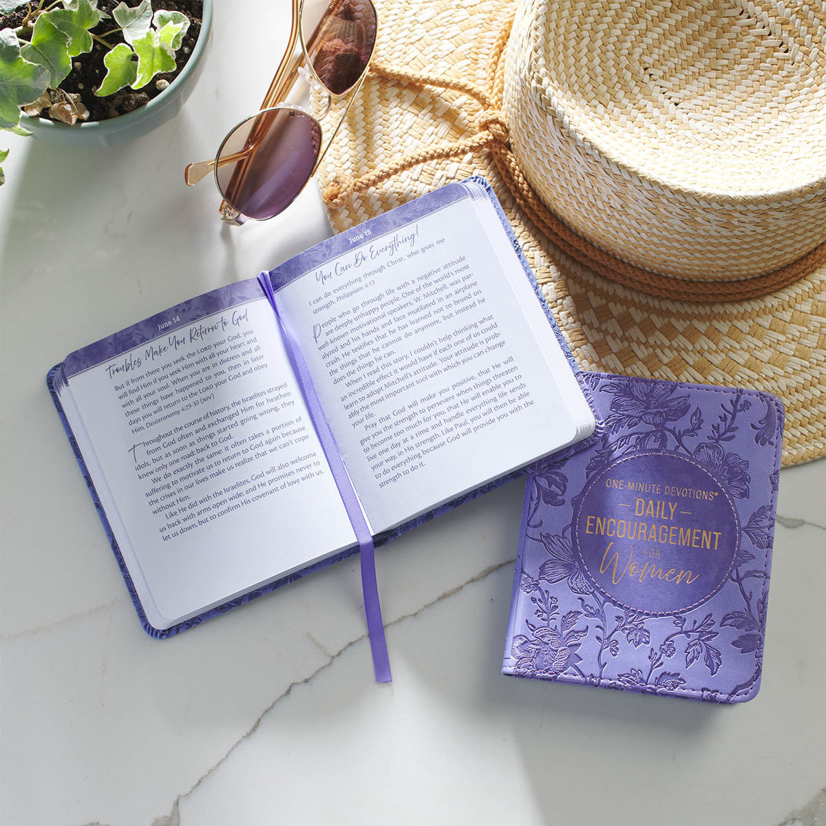 One-Minute Devotions®: Daily Encouragement for Women Purple Floral Faux Leather Devotional