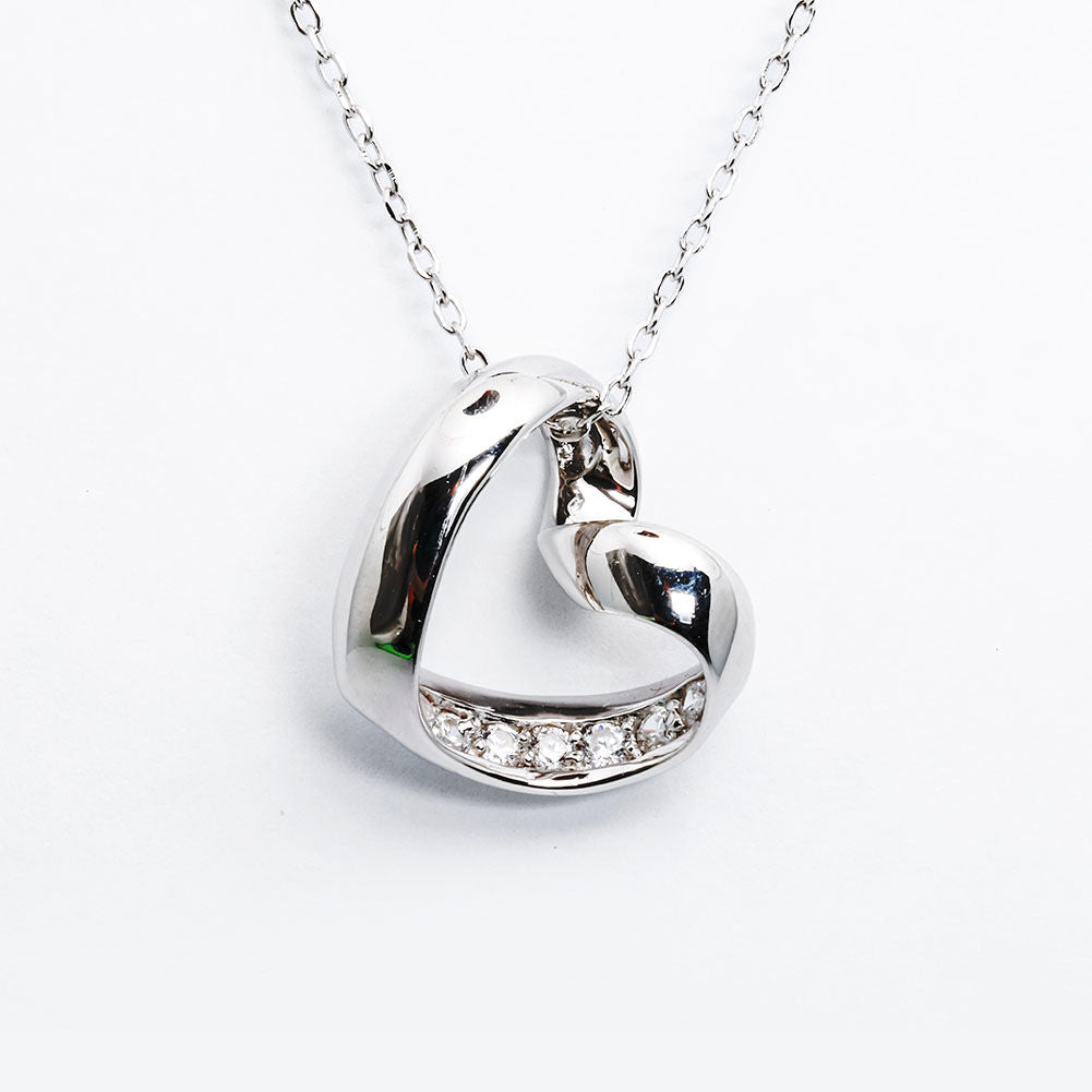 925 Sterling Silver Infinity Love Open Heart with Crystal CZ on SidePendant Necklace (Color: Rhodium)
