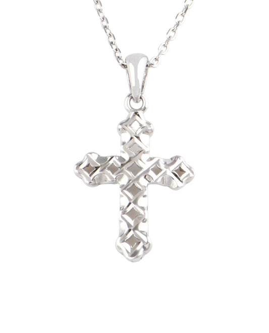 十字架頸鏈 - Tiny Diamond Cut Cross Sterling Silver Pendant Necklace