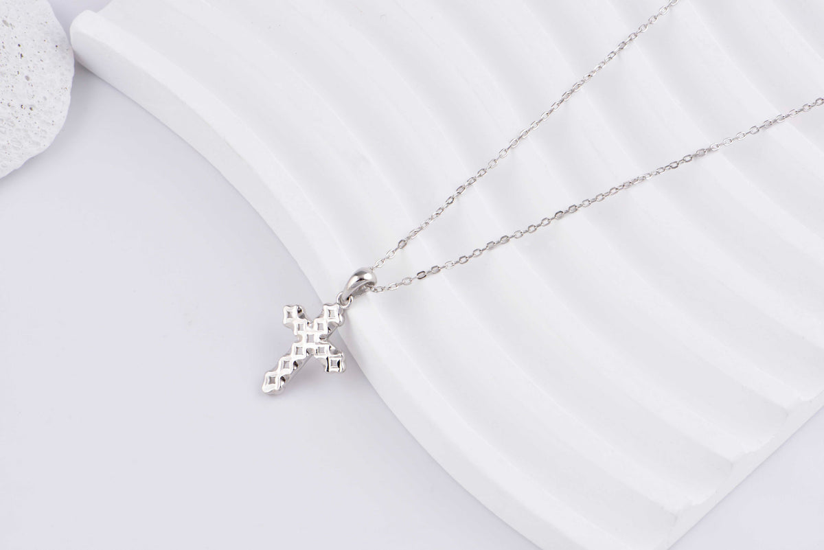十字架頸鏈 - Tiny Diamond Cut Cross Sterling Silver Pendant Necklace