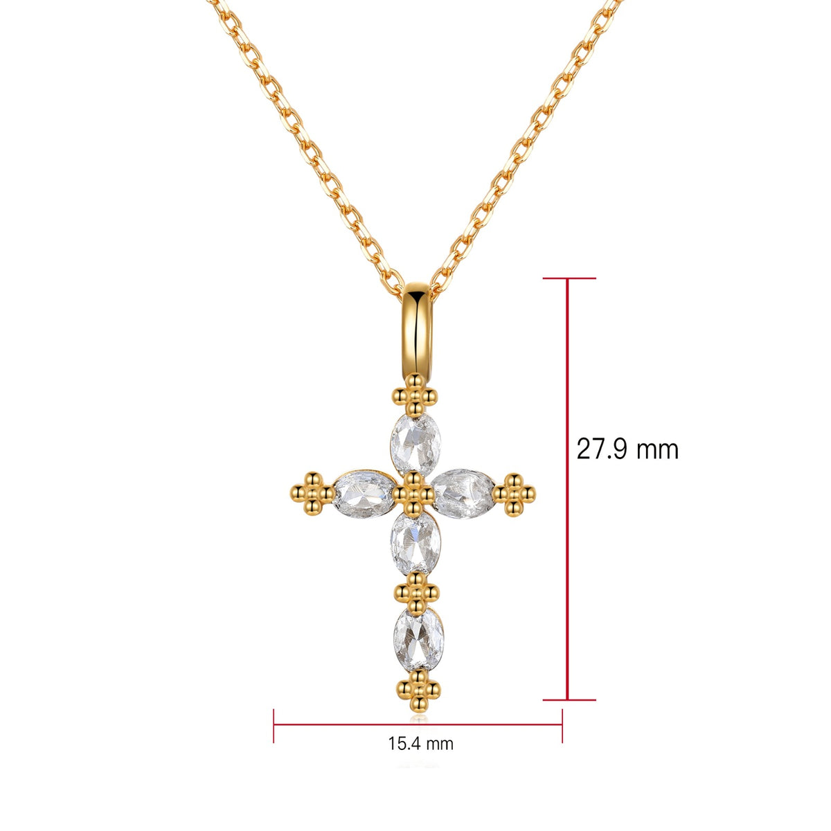 925純銀讓馬眼鋯石小十字架頸鏈 (Gold)