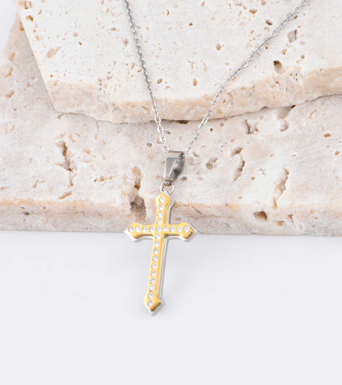 Two-color double-layer white stone cross hanging nozzle (Stainless steel)