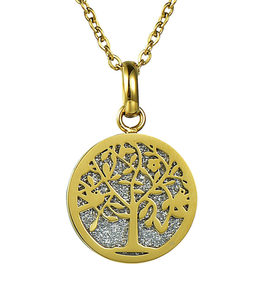 Blinking Tree of Life Round Pendant Necklace (Gold)